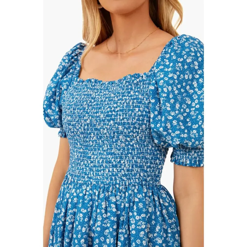 TUCKERNUCK Hyacinth House Hyacinth House Blue Ditsy Floral Pai Mini Dress NWT S